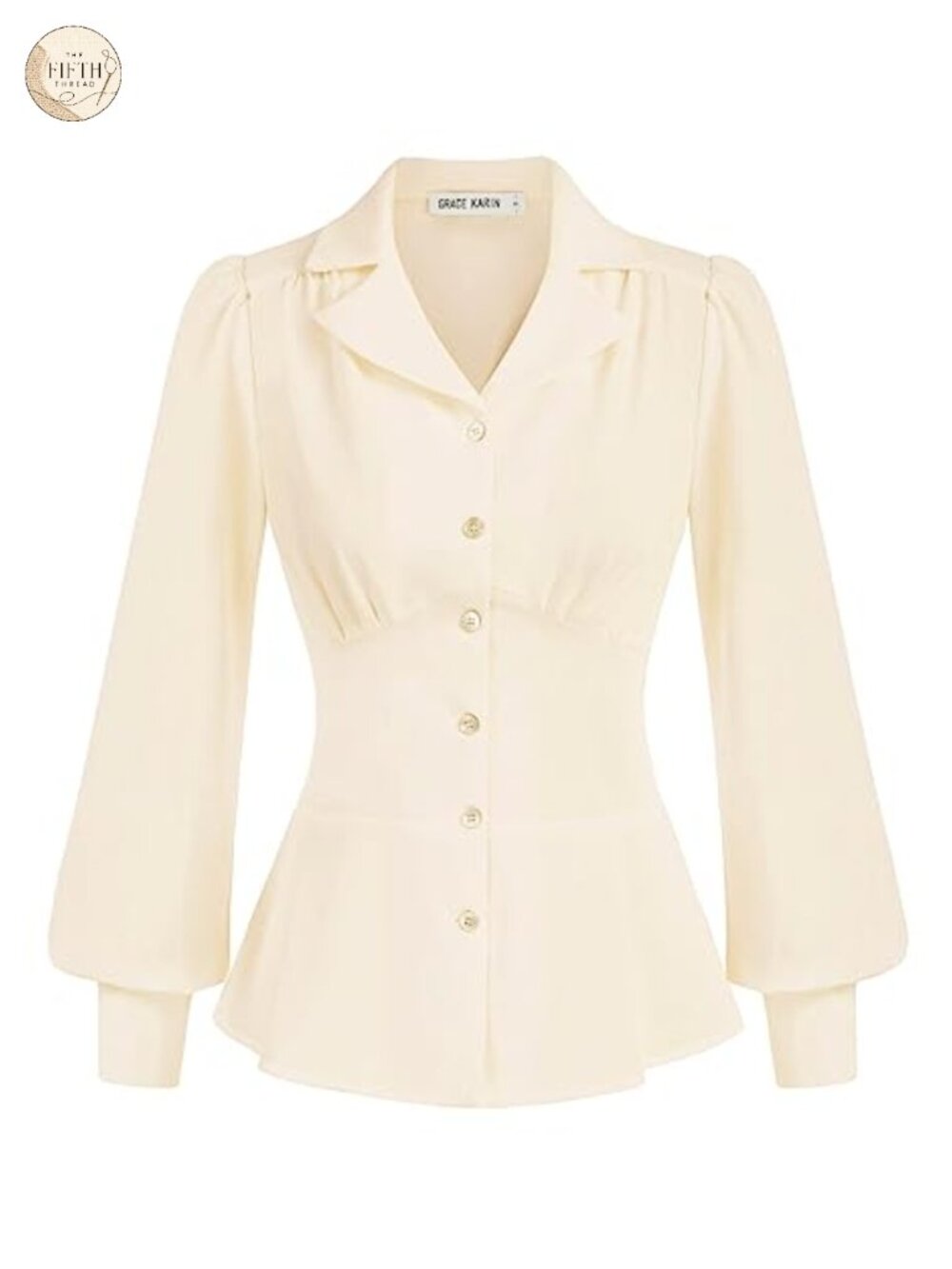 Long Sleeve Peplum Button Down Blouse Smocked Back Office Top